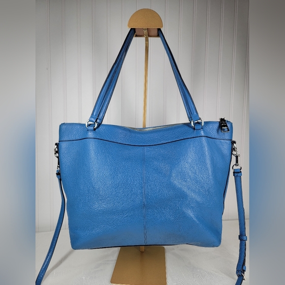 COACH Tyler Pebble Leather Tote-RARE Lapis Blue & Silver With Matching Wallet - Picture 5 of 16